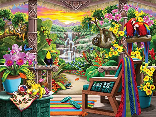 WO\[pY CO AJ Ravensburger Tropical Retreat 750 Piece Large Format Jigsaw Puzzle for Adults - 16802 - Every Piece is Unique, Softclick Technology Means Pieces Fit Together PerfectlyWO\[pY CO AJ