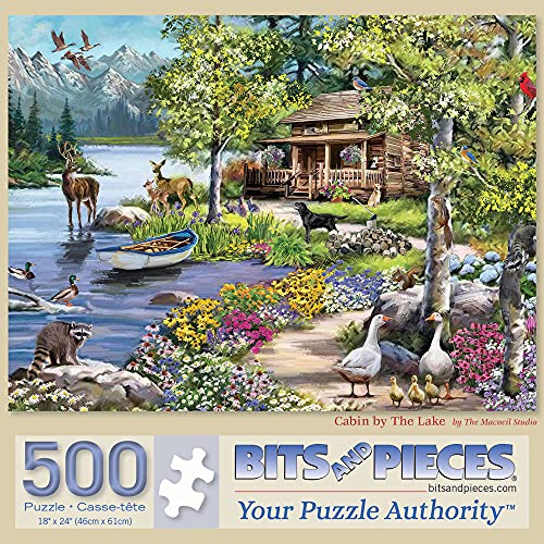 ジグソーパズル 海外製 アメリカ Bits and Pieces - 500 Piece Jigsaw Puzzle for Adults 18" x 24" - Cabin by The Lake - 500 pc Lake Mountain Flower Duck Moose Deer Tree Bird Nature Jigsaw by Artist The Macneil Studioジグソーパズル 海外製 アメリカ