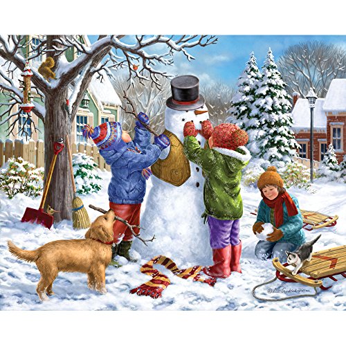 WO\[pY CO AJ Bits and Pieces - 500 Piece Jigsaw Puzzle for Adults - Building a Snowman on a Snow Day - 500 pc Winter Scene Jigsaw by Artist Liz Goodrick-DillonWO\[pY CO AJ