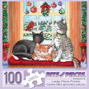 ジグソーパズル 海外製 アメリカ Bits and Pieces - 100 Piece Large Piece Family Jigsaw Puzzle for Adults & Kids - 15" x 19" - Window Cats - 100 pc Christmas Holidays Winter Snow Kittens Jigsaw by Parker Fultonジグソーパズル 海外製 アメリカ