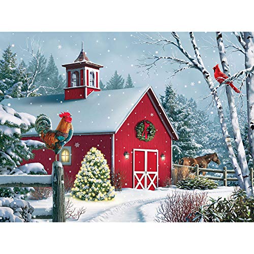 ジグソーパズル 海外製 アメリカ Bits and Pieces - 1000 Piece Jigsaw Puzzle for Adults 20" x 27"? - Winter Barn 2-1000 pc Christmas Holiday on The Farm Merry Christmas Horse Rooster Barn Jigsaw by Artist Alan Gianaジグソーパズル 海外製 アメリカ