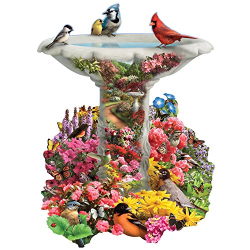 ジグソーパズル 海外製 アメリカ Bits and Pieces - 300 Piece Shaped Puzzle - Garden Birdbath, Busy Bird Fountain - by Artist Alan Giana - 300 pc Jigsawジグソーパズル 海外製 アメリカ