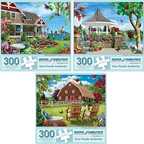 ジグソーパズル 海外製 アメリカ Bits and Pieces - Value Set of Three (3) 300 Piece Jigsaw Puzzles for Adults - Measures 18 x 24 - 300 pc Vibrant Blooming Branch House Countryside Comfort Flowers Summer Jigsaws by Artisジグソーパズル 海外製 アメリカ