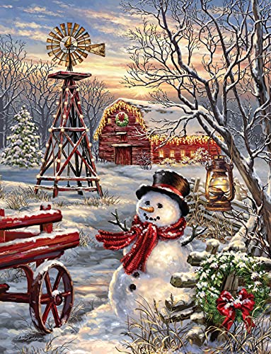 ѥ  ꥫ Springbok Winter Windmill 500 Piece Jigsaw Puzzle for Adults Featuring Snowman and Red Barn Winter Scene - Made in The USA with Interlocking Pieces That snap Perfectly in Placeѥ  ꥫ