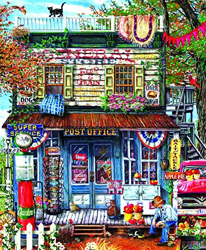 WO\[pY CO AJ SUNSOUT INC - Hanging Out at The General Store - 1000 pc Jigsaw Puzzle by Artist: Tom Wood - Finished Size 23