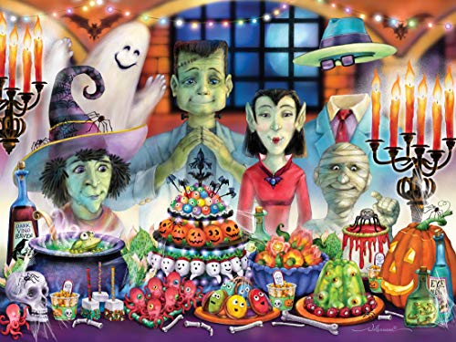 WO\[pY CO AJ Vermont Christmas Company Monster Banquet Jigsaw Puzzle - 550-Piece Halloween Jigsaw Puzzle for Adults with Fully Interlocking & Randomly Shaped Pieces - Fun Halloween Puzzles for Adults (WO\[pY CO AJ