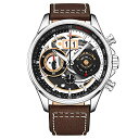 rv XgD[OIWi Y Stuhrling Original Mens Chronograph Aviator Watch - Skeleton Pilot Watch with Tachymeter and Leather Strap Dress Watches Ace Aviator 45mm Watch (Brown Silver)rv XgD[OIWi Y