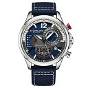 腕時計 ストゥーリングオリジナル メンズ Stuhrling Original Mens Dress Watch - Aviator Watch with Leather Band Watches for Men with Date 24 Hour Subdial Chronograph Sports Watch (Blue)腕時計 ストゥーリングオリジナル メンズ