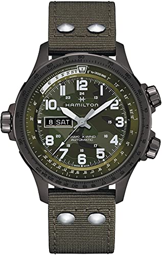 腕時計 ハミルトン メンズ Hamilton Watch Khaki Aviation X-Wind Day Date Auto | Swiss Made | 45mm Stainless Steel Case | Green Dial Analog Watch | Green Textile Strap (Model: H77775960)腕時計 ハミルトン メンズ