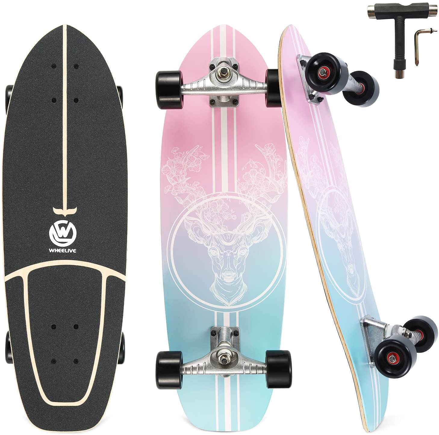 スタンダードスケートボード スケボー 海外モデル 直輸入 【送料無料】Wheelive Surf Skateboard for Kids and Adults, 29