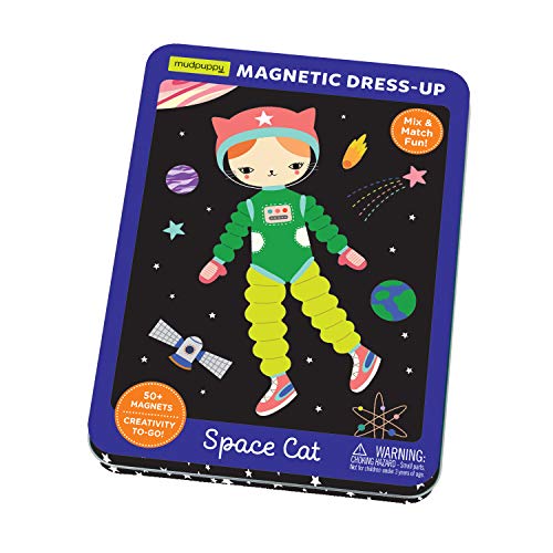 ܡɥ Ѹ ꥫ  Mudpuppy Space Cat Magnetic Tin ? Includes 3 Sheet of Mix &Match Dress Up Magnets and 2 Background Scenes ? Toy Magnets for Kids with Hinged Storage Tin ? Great Travelܡɥ Ѹ ꥫ 