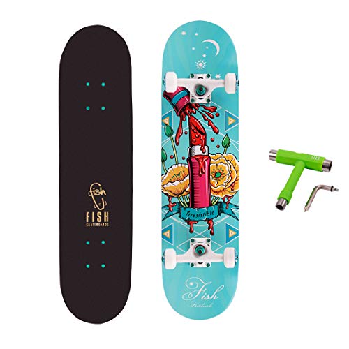 スタンダードスケートボード スケボー 海外モデル 直輸入 FISH SKATEBOARDS Standard Skateboard, Complete Skateboard 31''x 8'', 7 Layer Canadian Maple Double Kick Deck Concave Cruiser Trick Skateboardsスタンダードスケートボード スケボー 海外モデル 直輸入