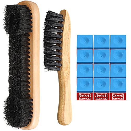 ͢ ӥ䡼 3 Set Billiards Pool Table and Rail Brush Including 12 Pieces Pool Cue Chalk Cubes Snooker Table Wooden Cleaning Brush Kit Table Billiards...