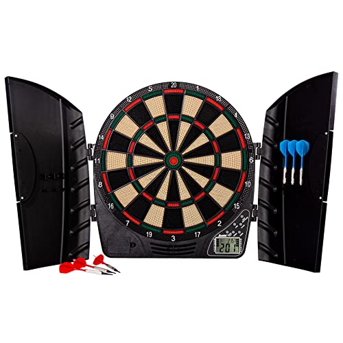 海外輸入品 ダーツ ダーツボード Franklin Sports Electronic Dart Board Set - Soft Tip Electric Dartboard with Digital Scoreboard + Cabinet - Adults + Family Set - 6 Darts Included -…