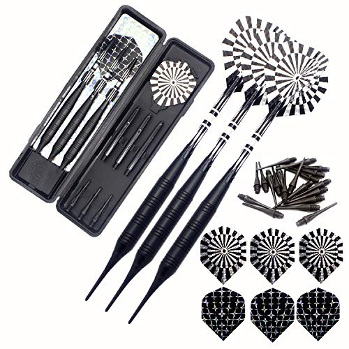 海外輸入品 ダーツ ROOBEEO Soft Tip Darts Set for Electronic Dart Board 22g Plastic Tip Darts Set with Brass Barrels&Aluminum Shafts 6 Flights 3 Spare Plastic Dart Shaft 20 Soft Ti…