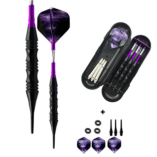 海外輸入品 ダーツ Professional Exquisite 20 Gram Soft Tip Darts Carrying Hard Suitcase | 3 Black Coated Iron Barrels | 3 Aluminum Shaft, Each Recreation Room, Bar and Game Room Level (Purple)海外輸入品 ダーツ