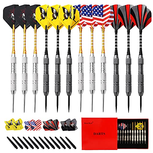 ͢  Rose Kuli Steel Tip Darts Steel Tip Set Professional Darts, 24 Grams and 22 Grams Metal Tipped Darts with Aluminum Shafts and Brass Barrels, Extra Dart Flights, Dart Case͢ 