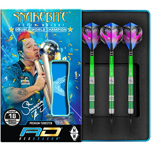 海外輸入品 ダーツ Red Dragon Peter Wright Snakebite Mamba - 18g - Tungsten Soft-Tip Darts Set with Flights and Stems海外輸入品 ダーツ