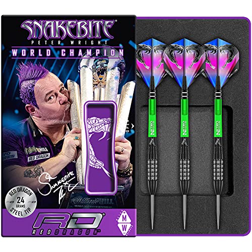 海外輸入品 ダーツ RED DRAGON Peter Wright Snakebite Black Strike: 24g Tungsten Darts Set with Flights and Stems海外輸入品 ダーツ