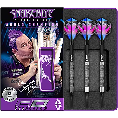 海外輸入品 ダーツ Red Dragon Peter Wright Snakebite Euro 11 Element - 18g - Premium Tungsten Soft-Tip Darts Set with Flights and Stems海外輸入品 ダーツ