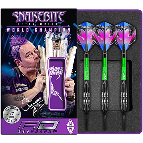 海外輸入品 ダーツ Peter Wright Snakebite Black Strike 20g Barrel, 22g Full Weight Softip Tungsten Darts with Flights & Stems海外輸入品 ダーツ