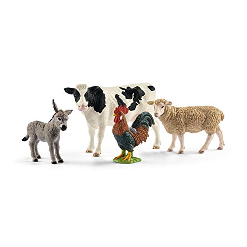 ͢ ΰ 饤ҥۡ Schleich Farm Animals 4-Piece Set for Toddlers and Kids Ages 3+ with Donkey, Cow, Rooster &Sheep Figurines͢ ΰ 饤ҥۡ