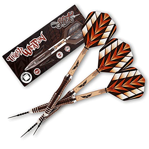 ͢  Shot Darts Steel Tip, Tribal Weapon Savage (23g/ 25g), 90% Tungsten Barrels, Front Weighted with Precision grips, Handcrafted Professional Dart Set and Flights Made in New Zealand, Metal Tip Bar Darts͢ 