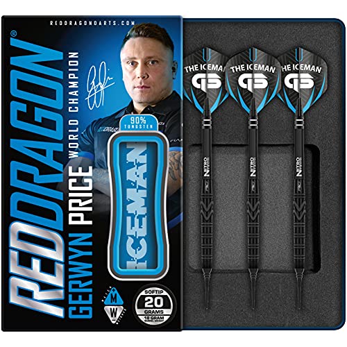 ͢  RED DRAGON Gerwyn Price Iceman Black SE Softip 20g - Tungsten Darts with Flights and Shafts͢ 