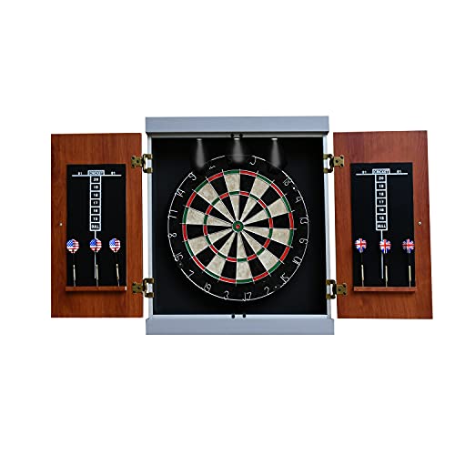 海外輸入品 ダーツ Hathaway Geneva Dartboard and Cabinet Set - Includes 18-in Dartboard, Steel-Tip Darts, Chalk Scoreboards - Perfect for Family Game Rooms, Basements, Home Bars, Wood Grain/Black/Gray海外輸入品 ダーツ