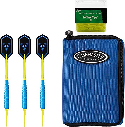 海外輸入品 ダーツ Viper V-Glo Blue 18 Gram Soft Tip Darts Casemaster Select Blue & Viper 2BA Tufflex III Tips - Neon Yellow 100 ct Box海外輸入品 ダーツ