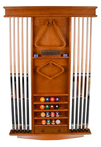 ͢ ӥ䡼 Iszy Billiards Cue Rack Only - 10 Pool Cue - Billiard Stick + Ball Set Wall Rack Dark Oak Finish (Dark Oak)͢ ӥ䡼