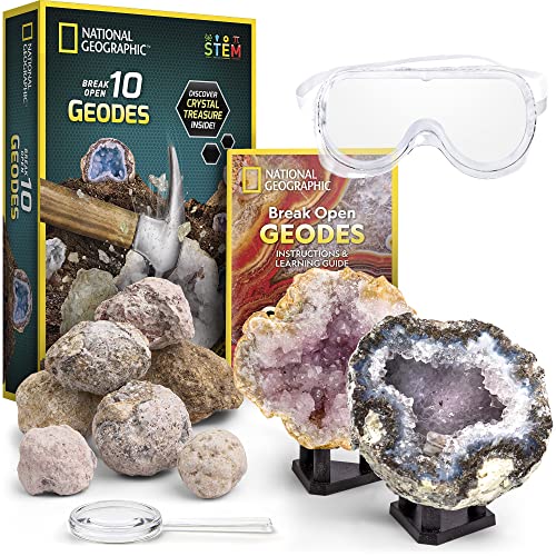 ナショナルジオグラフィック 知育玩具 科学 実験 NATIONAL GEOGRAPHIC NATIONAL GEOGRAPHIC Break Open 10 Premium Geodes - Includes Goggles and Display Stands - Great STEM Science Kit, Geoloナショナルジオグラフィック 知育玩具 科学 実験 NATIONAL GEOGRAPHIC