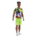 バービー バービー人形 Barbie Ken Fashionistas Doll, Broad, Black Curly Hair, Multi-Colored Camo Print Shirt, Neon Green Shorts, Silvery Sneakers, Toy for Kids 3 to 8 Years Oldバービー バービー人形