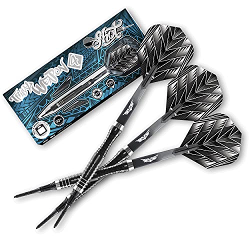 ͢  Shot Darts Soft Tip, Tribal Weapon 4 (18g / 20g), 90% Tungsten Barrels, Center Balanced with Precision Grips, Handcrafted Professional Dart Set and Flights Made in New Zealand, Plastic Tip Bar Darts͢ 