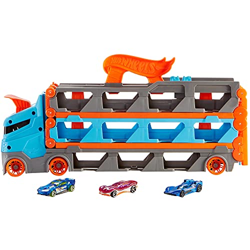 ホットウィール マテル ミニカー ホットウイール Hot Wheels City Speedway Hauler, Toy Car Storage with 2 Metre Racetrack and Dual Launcher, 4 Level Hauler Stores 22 Toy Cars, Includes 3 Toy Cars, Toys for Agホットウィール マテル ミニカー ホットウイール