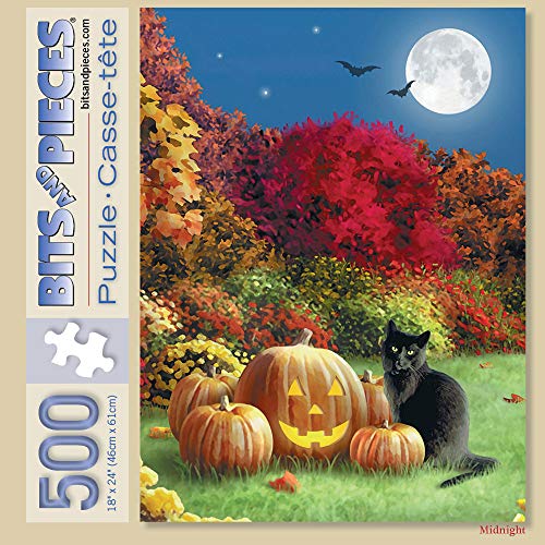 ジグソーパズル 海外製 アメリカ Bits and Pieces - 500 Piece Jigsaw Puzzle for Adults 18 x 24 - Midnight - 500 pc Halloween Black Cat Pumpkin Jack-O-Lantern Full Moon Jigsaw by Arti…