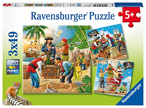 WO\[pY CO AJ Ravensburger 08030, Adventure on The High Seas 3 x 49 Piece Puzzles in a Box, 3 x 49 Piece Puzzles for Kids, Every Piece is Unique, Pieces Fit Together PerfectlyWO\[pY CO AJ