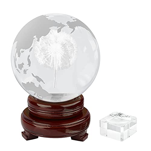 Xm[O[u  u CeA COf CAIRIAC 4.5inch (115mm) Dandelion Crystal Ball With Globe Etching. A unique gift created for those who love the dream of travel all over the worldXm[O[u  u CeA COf