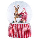 スノーグローブ 雪 置物 インテリア 海外モデル Musical Santa Deer and Cookies Rosy Red 7 inch Resin Ho...