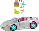 バービー バービー人形 Barbie Extra Toy Car with Fashion Accessories Puppy, Sparkly Silver 2-Seater Convertible with Hood Storage Pet Poolバービー バービー人形