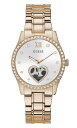 rv QX GUESS fB[X GUESS Ladies Trend Heart-Shaped Cut-Thru 38mm Watch ? White Dial Rose Gold-Tone Stainless Steel Case & Braceletrv QX GUESS fB[X