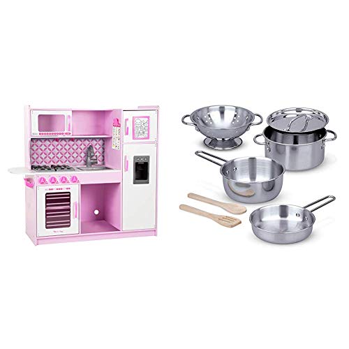 メリッサ&ダグ おもちゃ おままごと ごっこ遊び Melissa & Doug 【送料無料】Melissa & Doug Wood Chef’s Kitchen Playset w/ Ice Cube Dispenser 4002 Pink & Stainless Steel Pretend Play Potsメリッサ&ダグ おもちゃ おままごと ごっこ遊び Melissa & Doug