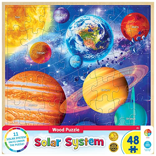 WO\[pY CO AJ Masterpieces 48 Piece Fun Facts Jigsaw Puzzle for Kids - Solar System Wood Puzzle - 12