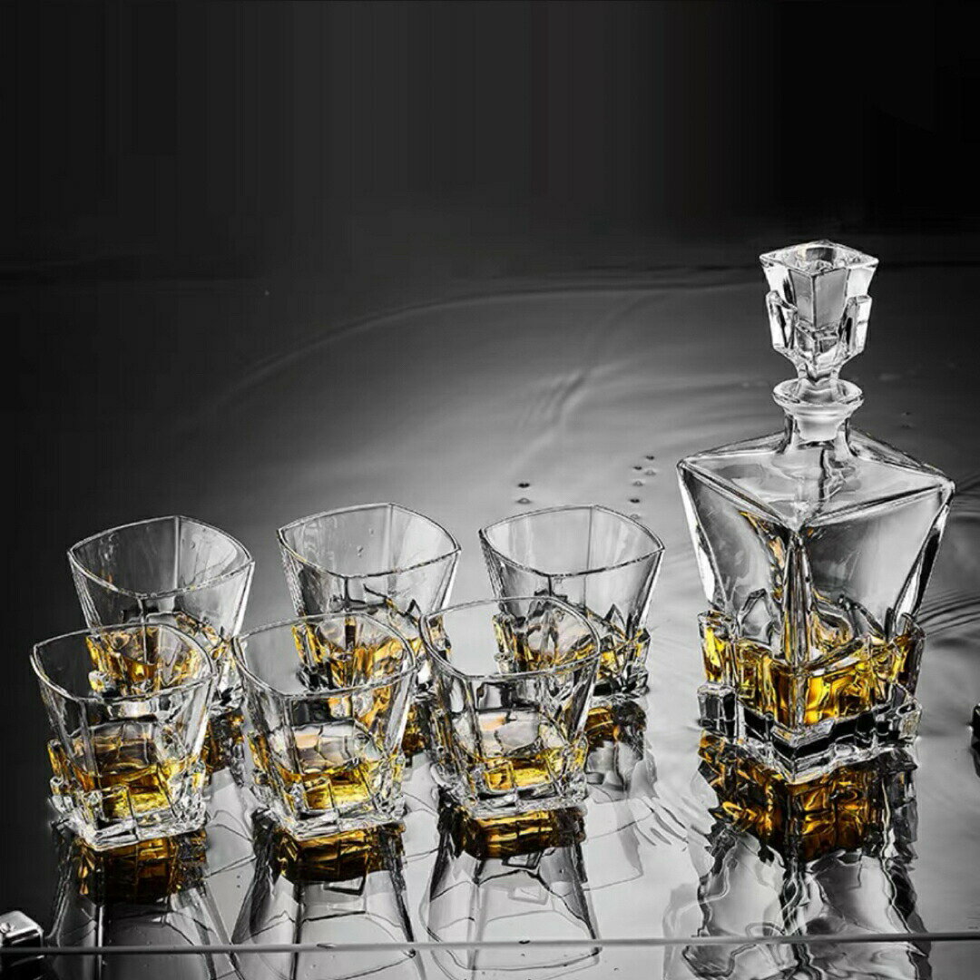 高級デカンタとグラスセット ガラス食器 ウイスキーグラス ロックグラス7点セット