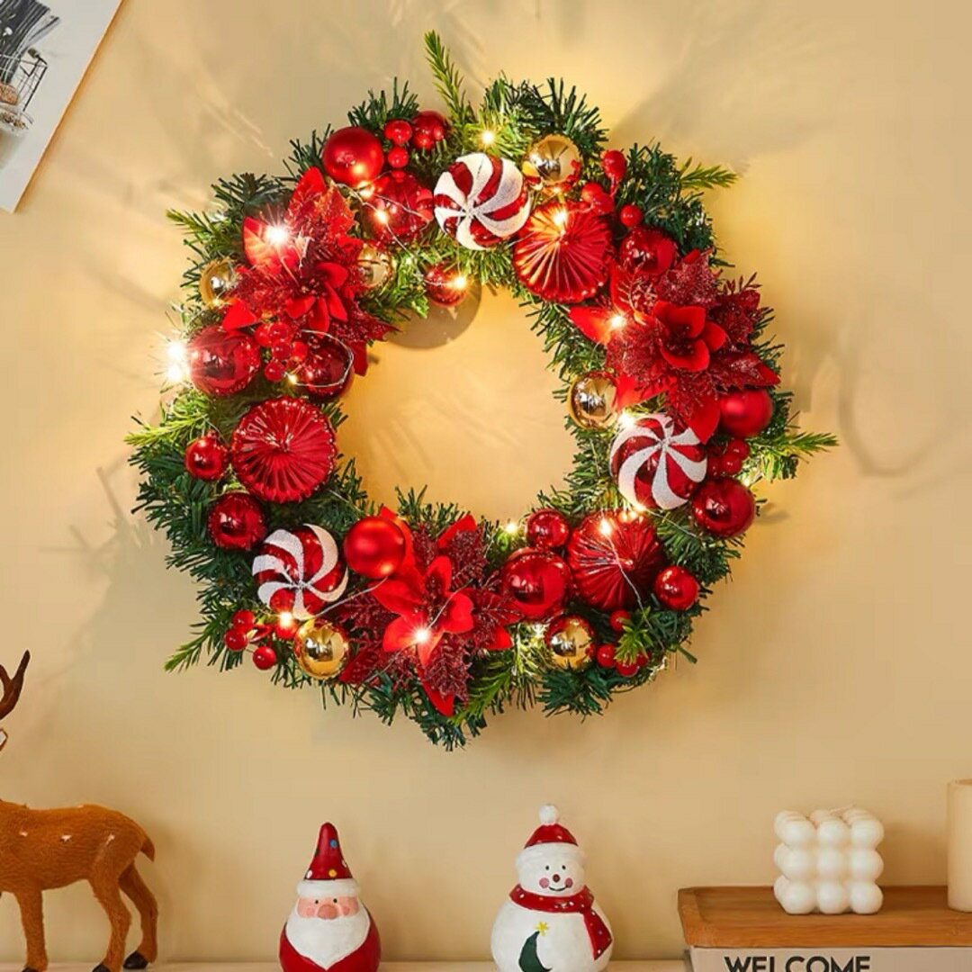 クリスマスリース クリスマス飾り付け 壁掛け飾り 玄関ドア フラワー造花 花輪