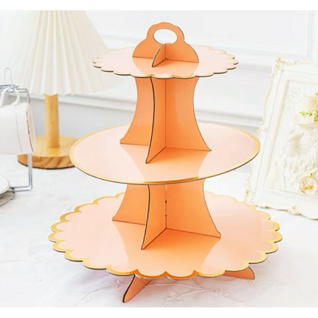 3段ケーキスタンドカップケーキ スタンド パルプ製 組立式アフタヌーンティー皿