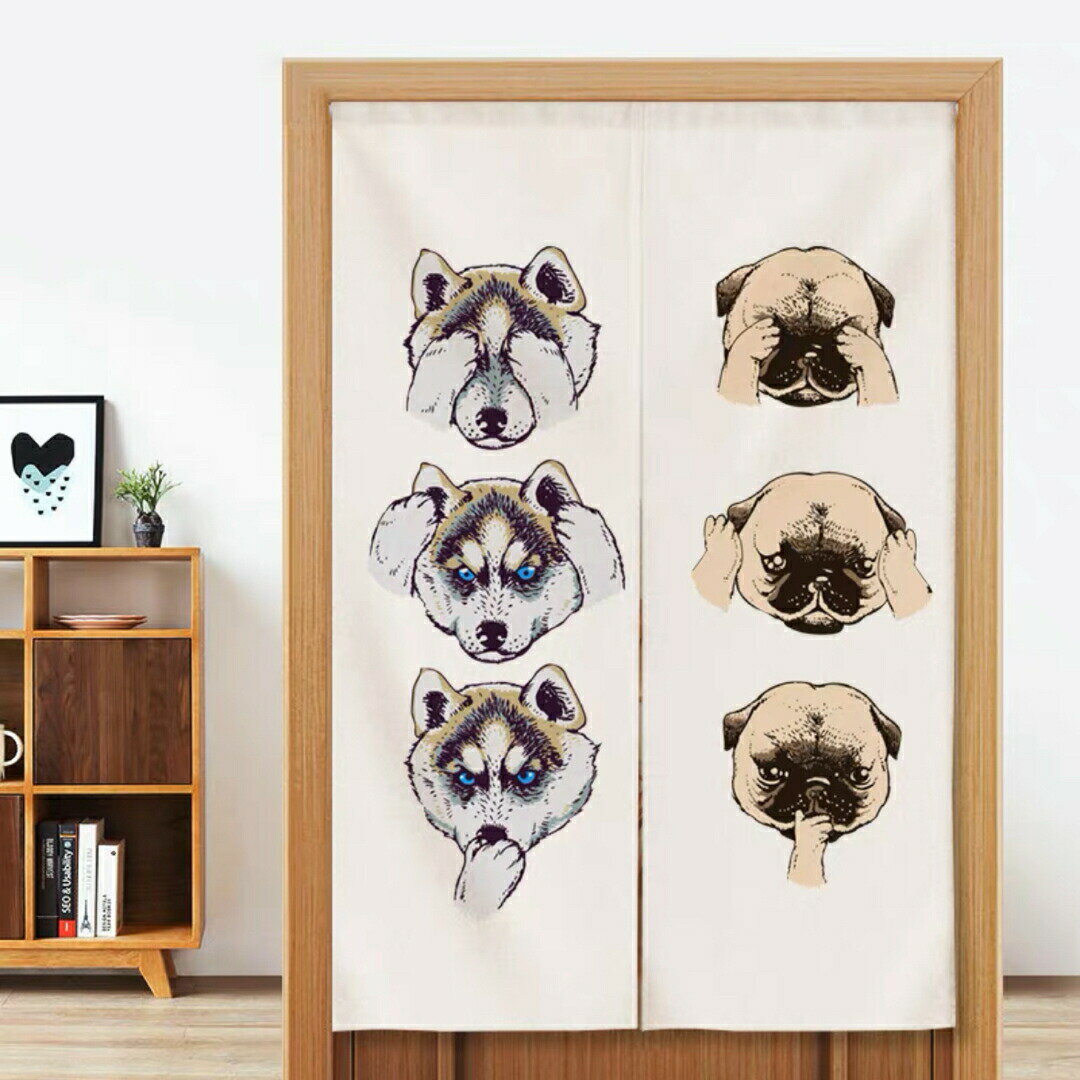 パグ ロング 暖簾PUG犬柄 イヌ 間仕切り 洋風 ハスキー　パグ雑貨