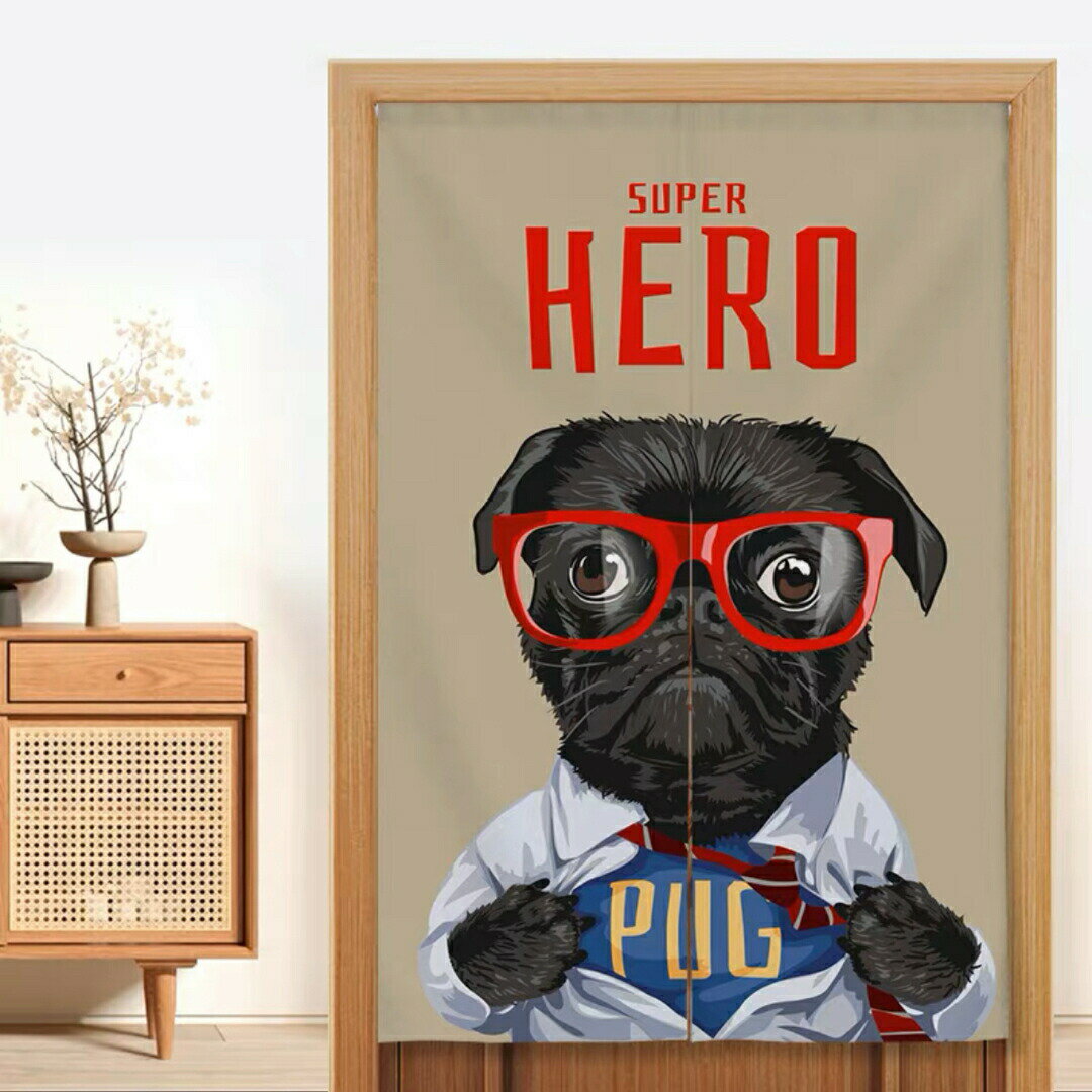 パグ ロング 暖簾PUG犬柄 イヌ 間仕切り 洋風 おしゃれ パグ雑貨