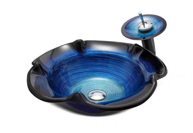 高級洗面ボウルセット 洗面ボール 手水鉢 手洗器 手洗い鉢 洗面器 蛇口 排水金具付き 鋼化ガラス 洗面台