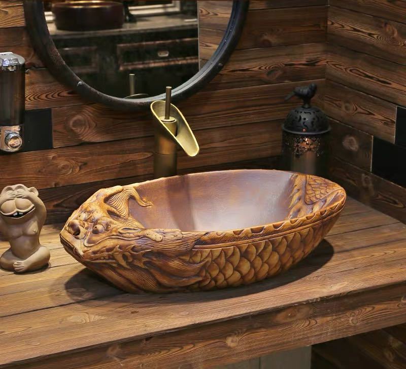 高級洗面台 洗面ボウルセット 洗面ボール 陶器 手水鉢 手洗器 手洗い鉢 洗面器 蛇口 排水金具付き．